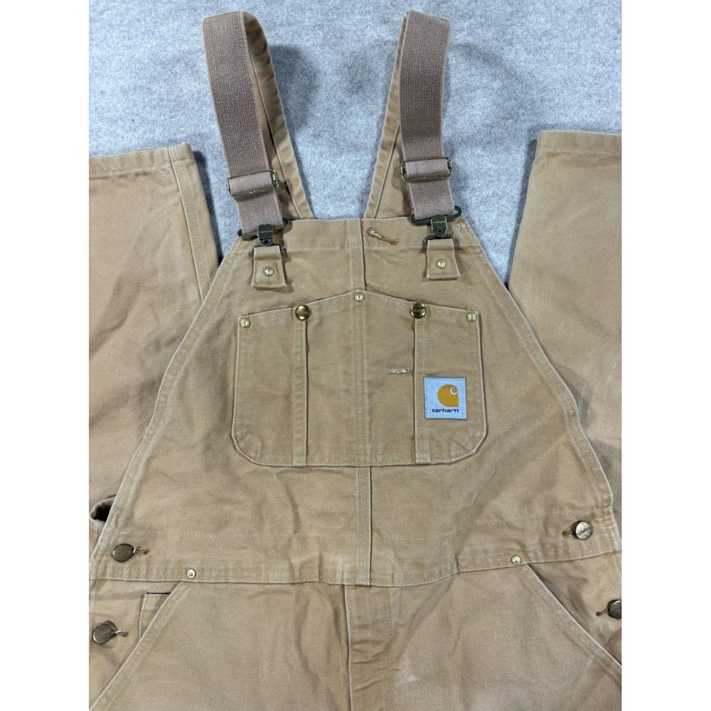 Carhartt R01 BRN Men Brown Duck Bib Overalls Double Knee Work Pants 40 x 34